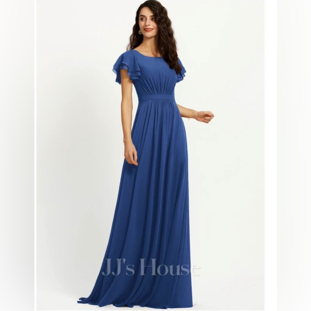 JJ’s House A-line Scoop Floor-Length Chiffon Bridesmaid Dress With Ruffle